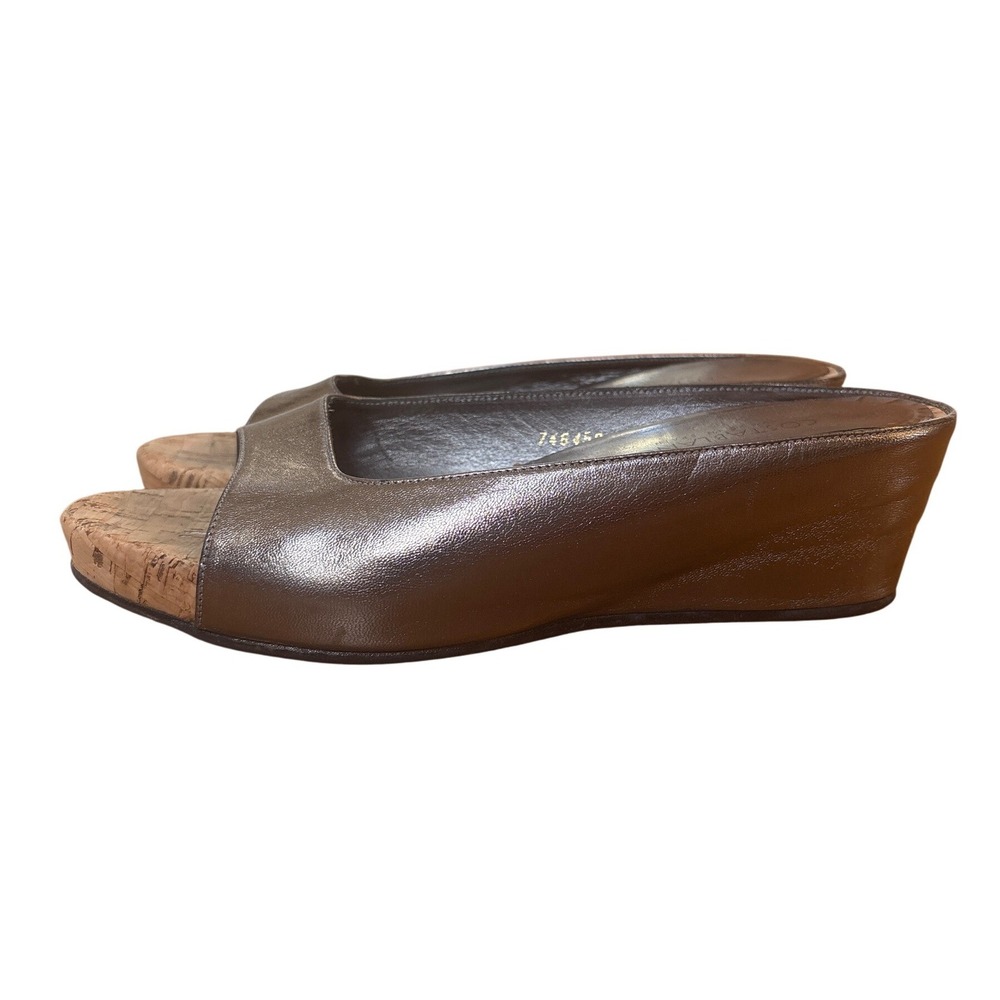 Costablanca‎ Wedge Sandals Women Bronze Metallic Leather Cork Peep Toe SIZE 8M